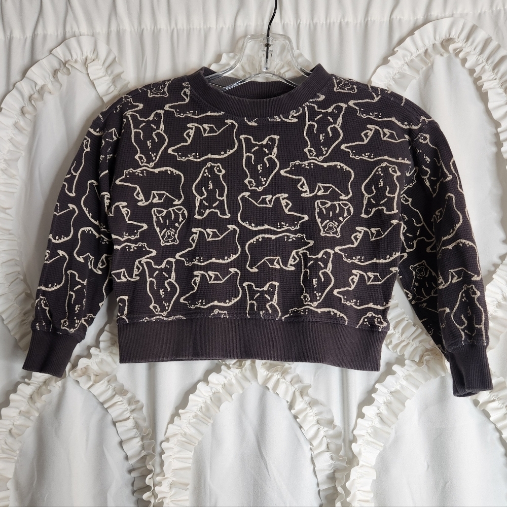 Hanna Andersson Waffle Crewneck Sweater Bear Camo Brown Sz 4